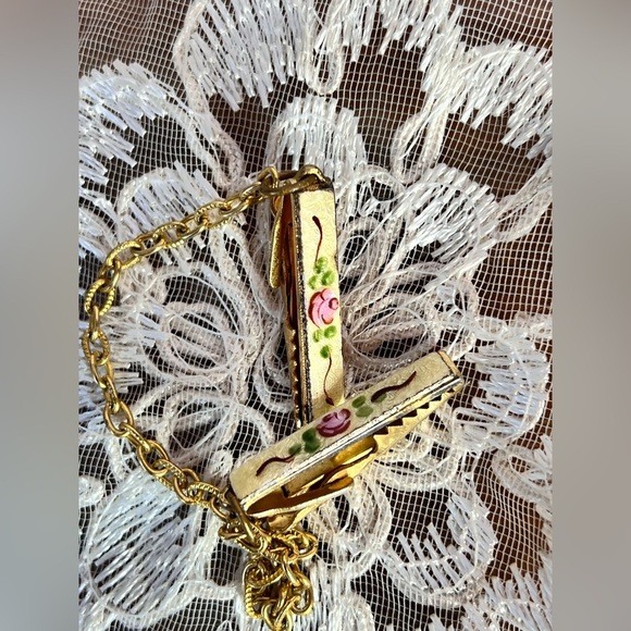 Floral Hand Painted Vintage Clothing Clips with Chain
